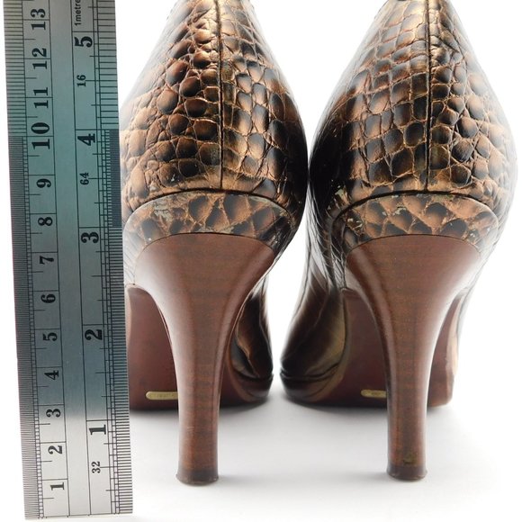 COLE HAAN Nike Air Copper Metallic Leather Croc Open Toe Heel Pumps 8 - Picture 5 of 8